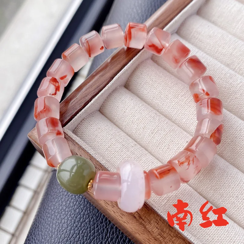 Natural Red Agate , Sichuan Material,-Float Single-Loop Bracelet, Hetian Jade Old-Style Beads