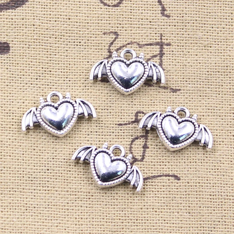 20pcs Charms Demon Wings Heart Of Devil 11x18mm Antique Silver Color Pendants DIY Crafts Making Finding Handmade Tibetan Jewelry