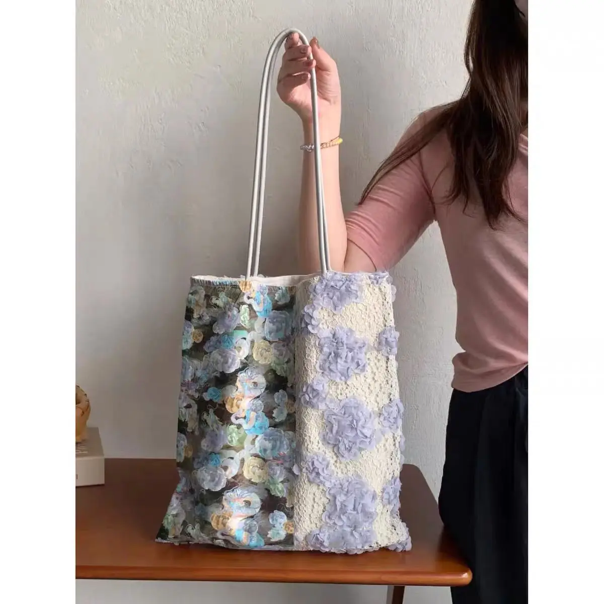 

Splicing Lace Canvas Bag for Women 2025 New Chinese Style Single Shoulder Underarm Tote Bags