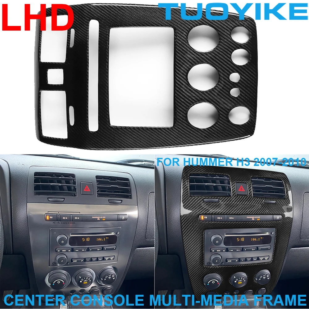 Car Real Carbon Fiber Interior Center Console Multi-media Panel Trim Frame Cover Decoration Racing Kit For Hummer H3 2007-2010