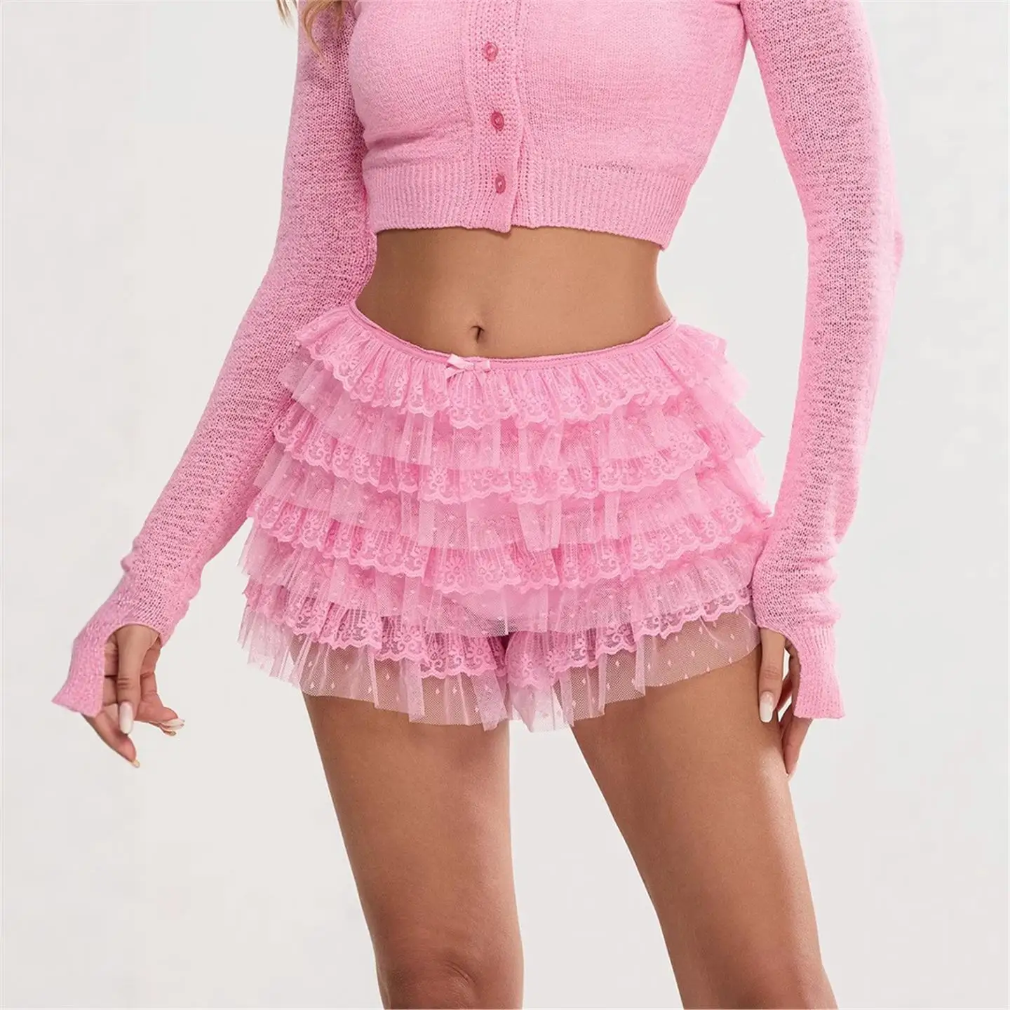 로우 웨이스트 메쉬 반바지 캐주얼 여름 휴가 비치 여성 패션 세트 레귤러 길이 스플라이스 프로세스 유럽 스타일 성인용