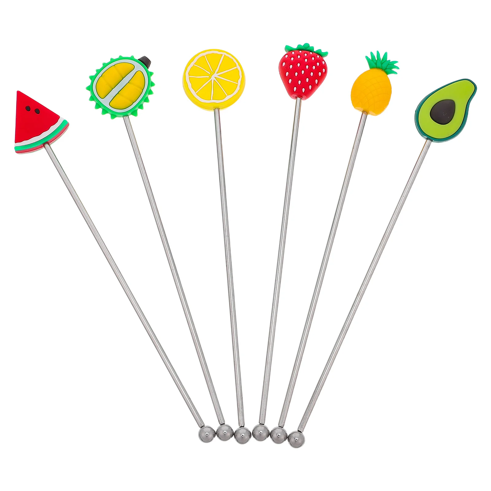 

6pcs Stainless Steel Fruit Topper Stirrers 7.27" Reusable Coffee Mixing Sticks For Cocktails Hot Tools Swizzle