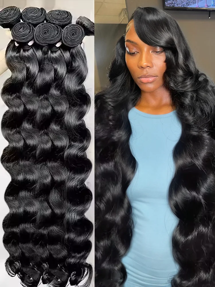 30 32 34 Inch Body Wave 3 4 Bundles Brazilian Remy 100% Unprocessed Human Hair Wavy Double Drawn Bundles Weave Extensions