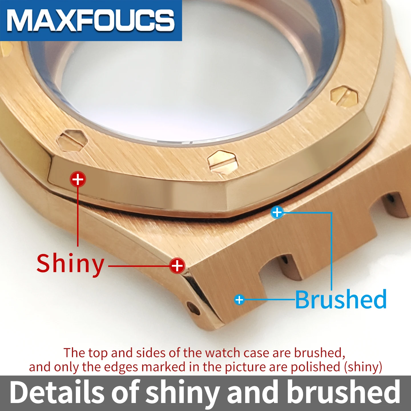 A.P. Uhrengehäuse im Stil MOD SKX NH35 NH36 4R36 Roségold Edelstahl Glänzend/Gebürstet Krone Saphirglas Uhrengehäuse Kundenspezifische Teile – Detail 7