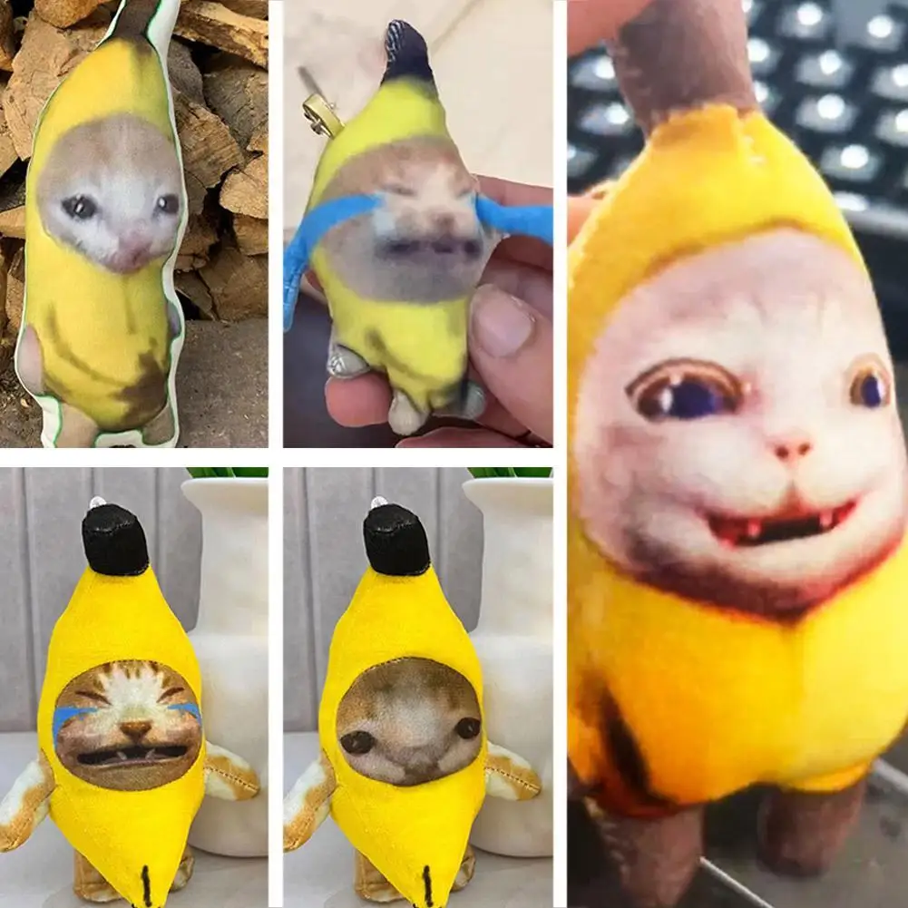 Crying Banana Cat Plush Pendant Key Chain Cute Funny Keychain Car Bag Doll Backpack Pendant Keyring Accessories Gifts 2023 New