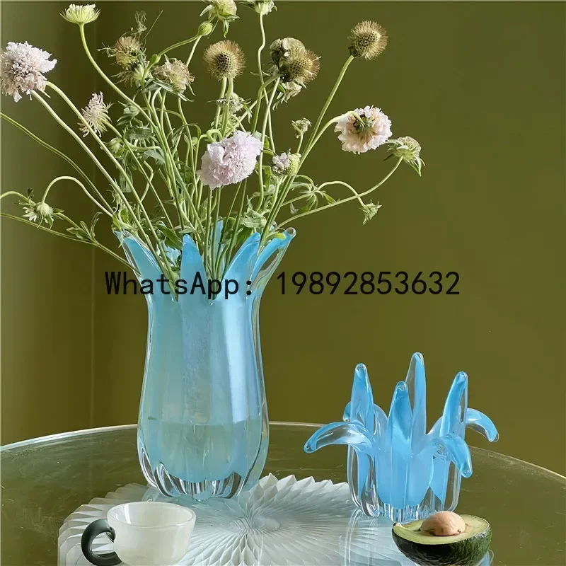

Glass Vase Transparent Geometric Bud Shape Flower Vase Fruit Dish Pen Container Desktop Storage Container Home Decoration