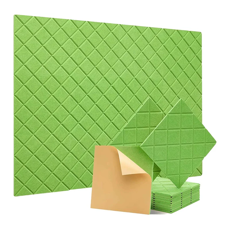 

AZZ-12 Pack Звукоизоляционные стеновые панели, 12x12x0,4 дюйма Самоклеящиеся звукопоглощающие панели, для студии звукозаписи, офиса, зеленого цвета