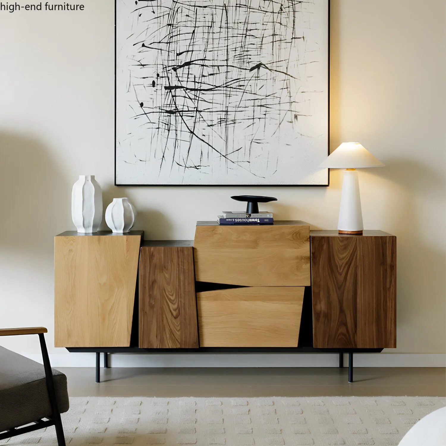 Solid wood TV cabinet Simple living room storage Creative color matching Xuan cabinet Storage cabinet