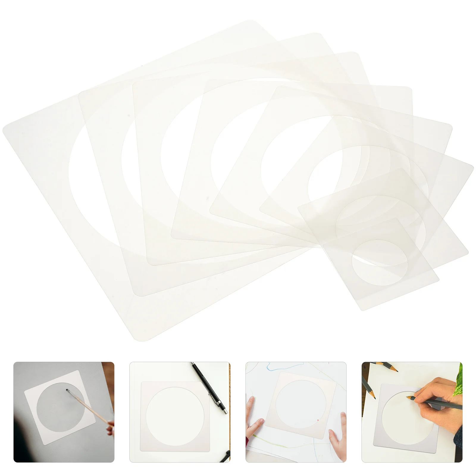 8pcs Painting Stencils Reusable Round Templates For Diy Wall Art Decoration Hollow-Out Craft Tools Plastic Stencils For Crafts