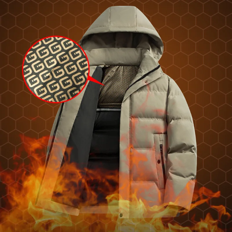 

Graphene Heat Retaining Men's Quilited Jacket, Thickened Hooded Coat, Dad Style Casual Mans Winter Parkas