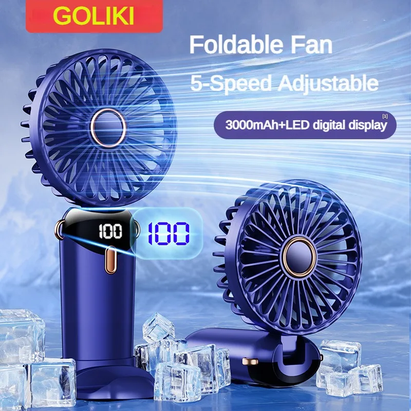 Ventilateur de cou portable avec support de téléphone et écran d\'affichage, mini ventilateur pliable, aste par USB, 3000mAh, Gér5 Speed