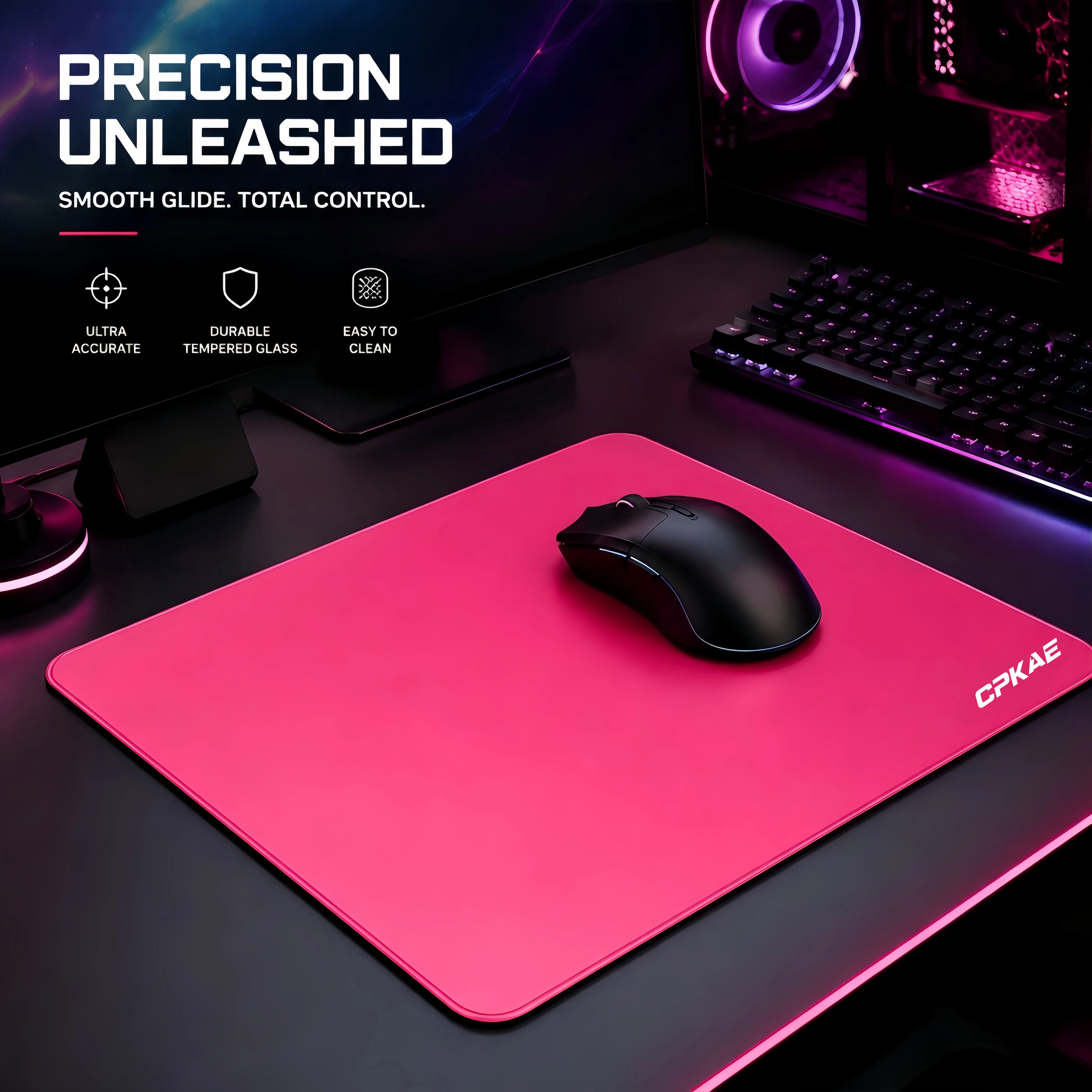 CPKAE Esports-Grade Micro-Etched Waterproof Glass Mouse Pad with Non-Slip Rubber Base Is Suitable for Esports Professional Game