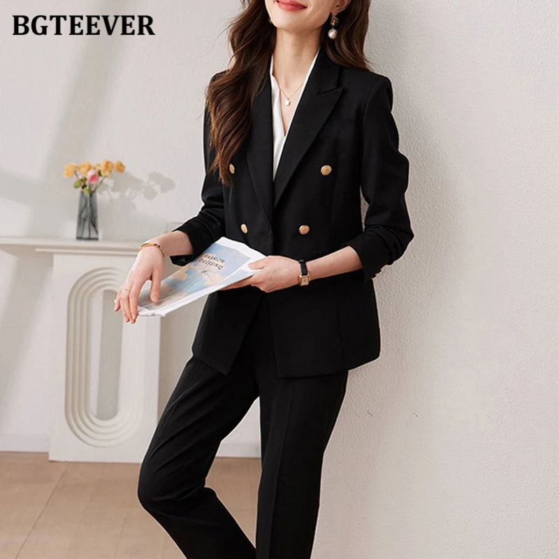 BGTEEVER autunno donna pantalone abiti doppiopetto manica lunga Blazer donna pantaloni a matita donna 2 pezzi Blazer Set