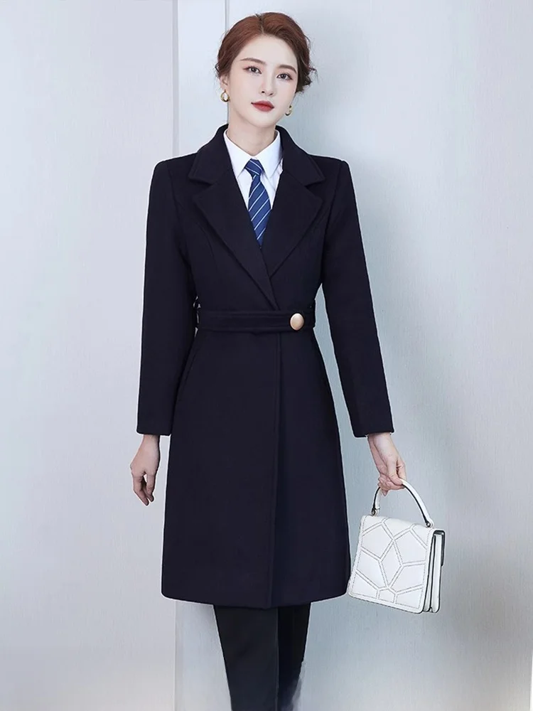 

Professional Woolen Coat Jacket for Sales Office Hotel Front Desk Reception Jewelry Gold Store Work Uniform Korean Style OL Suit