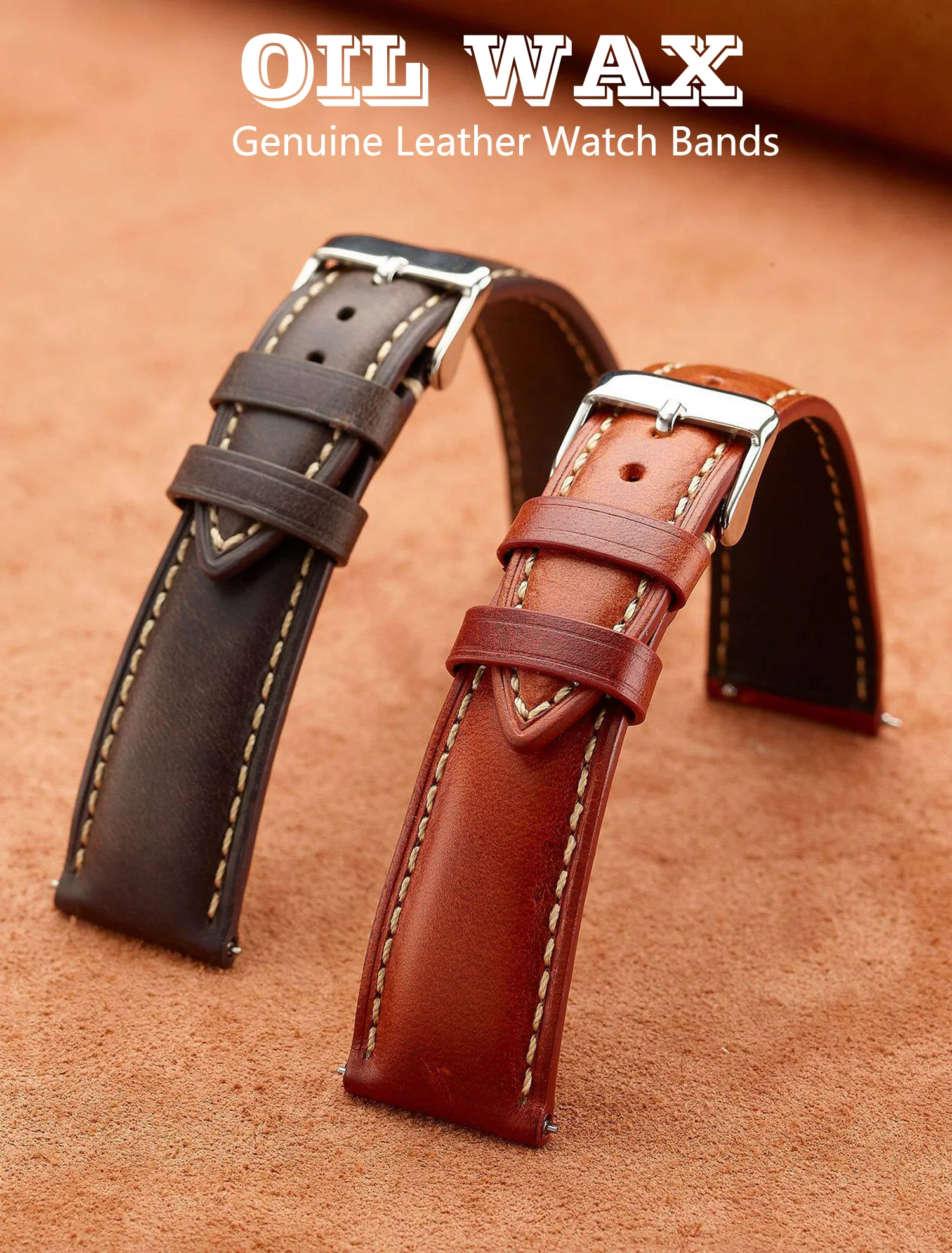 Wax Genuine Leather Men Women Watch Band Top Grain Natural Leather 18/19/20/21/22 mm Watch Strap Band Stainless Steel Buckle image 4