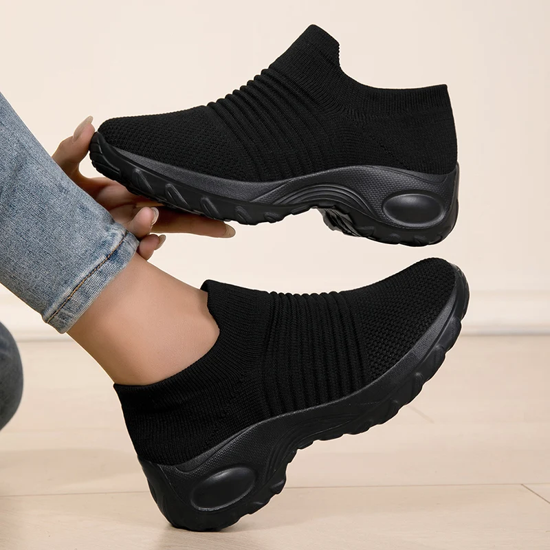 

Женские кроссовки, повседневная обувь на платформе с дышащей сеткой, черные прогулочные туфли на толстой подошве для женщин, лоферы, Zapatillas De Mujer
