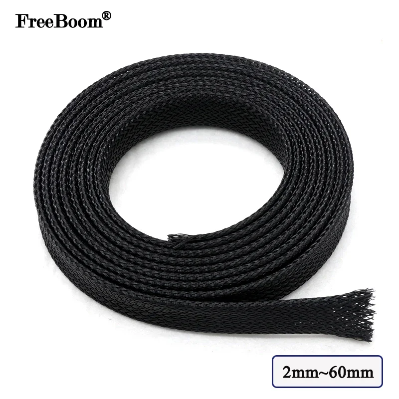 

1~50m Black PET Braid Sleeves 2/4/6/8/10/12/14/16/20/25/30/35/40/50/60mm High Density Insulated Snake Skin Cable Wrap Sheath