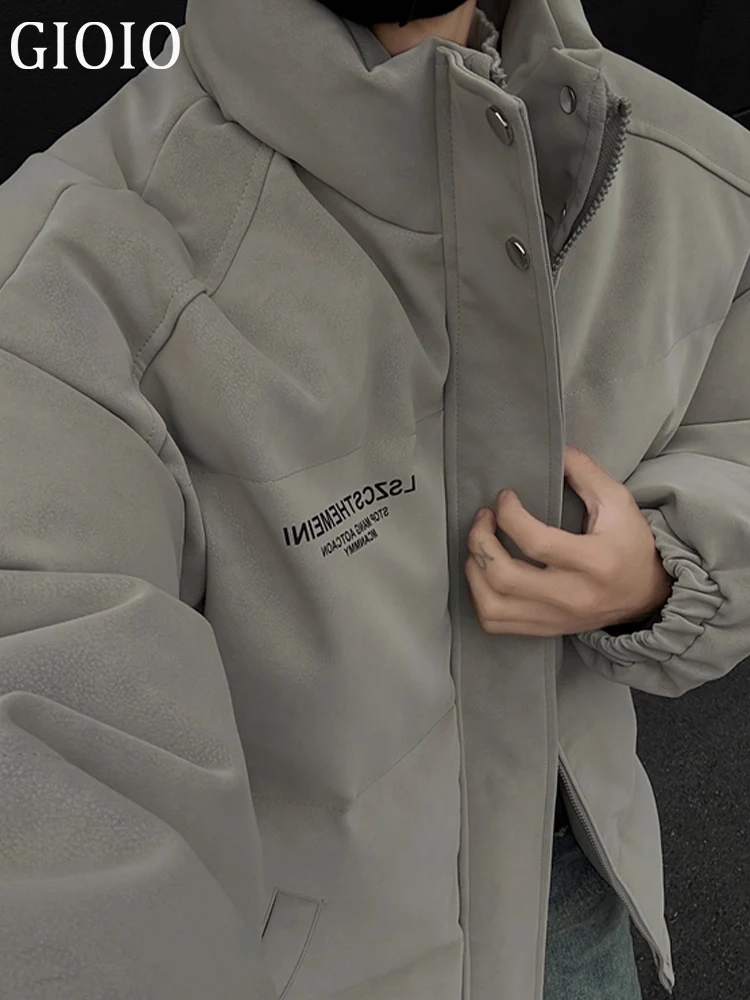 

Хлопковое пальто премиум-класса из искусственной кожи, мужское зимнее новое пальто с воротником-стойкой в американском стиле ретро, свободное пальто, длинное свековое тепло