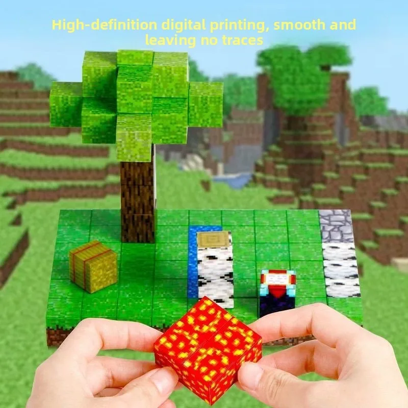 자석 블록 마인 월드 마그넷 큐브 세트 STEM 몬테소리 감각 장난감 어린이 남아 여아 3세 이상 DIY 모델