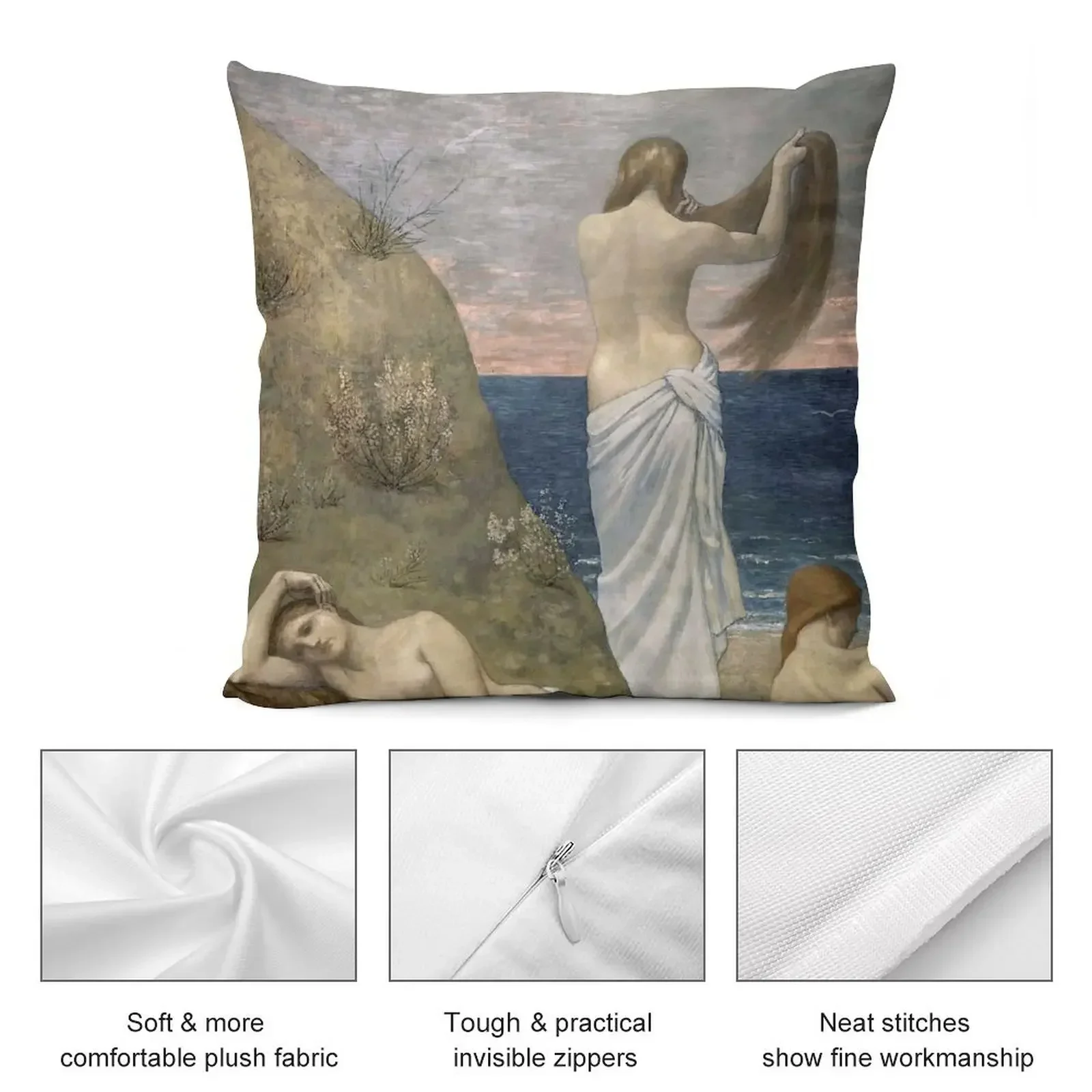 HD. Young Girls by the Sea, by Pierre Puvis de Chavannes Throw Pillow Cushions For Decorative Sofa Cushion Cover For Sofa pillow