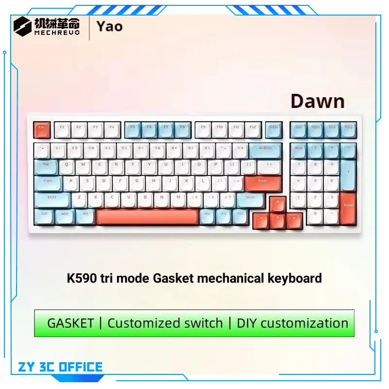 

Mechrevo K590 99 Key Wireless Bluetooth Three Mode Mechanical Keyboard Gasket Structure Hot Plug Game Office Typing Peripherals