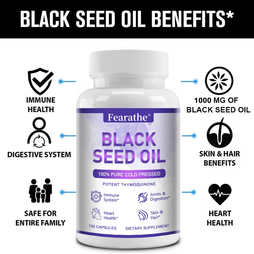 Black Cumin Seed Oil Capsules 1000mg, Antioxidant Daily Wellness Supplement, Supports Immune, Cardiovascular, Joint Flexibility
