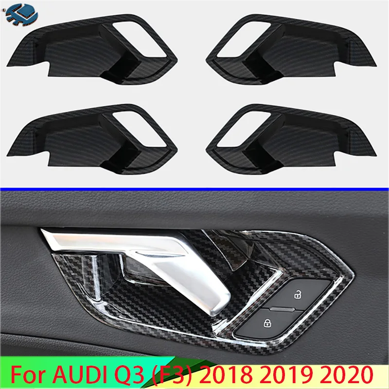 

For AUDI Q3 (F3) 2018-2020 Car Accessories Carbon Fiber Style Inner Door Handle Cover Catch Bowl Trim Insert Bezel Frame Garnish