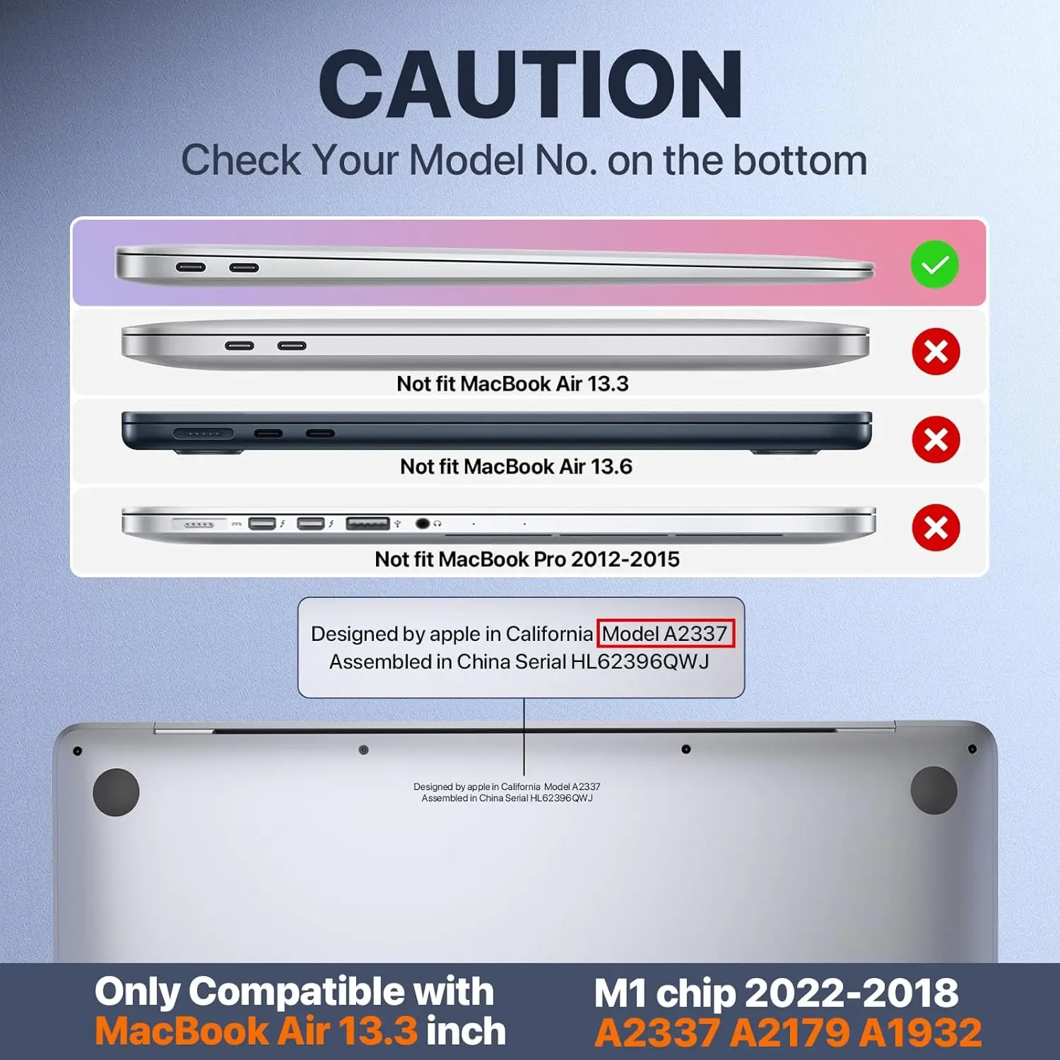 Compatible For MacBook Air 13.3 inch Case 2020 2019 2018, A2337 M1 A2179 A1932, Sturdy Plastic Protective Hard Shell Cover