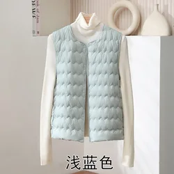 Autumn Winter Women Wave Warm Down Waistcoat Jacket Ultra Light Thin White Duck Down Vest Coat Lady Sleeveless Short Tank Parkas