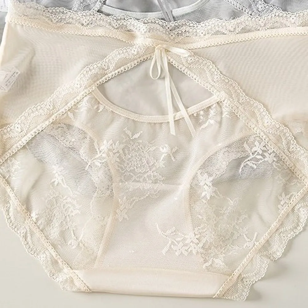 Men's Satin Briefs Blended with Ice Silk and Spandex 3D Bulge Pouch Seamless Sheer Lace Detail Mid-Waist Daily Underwear