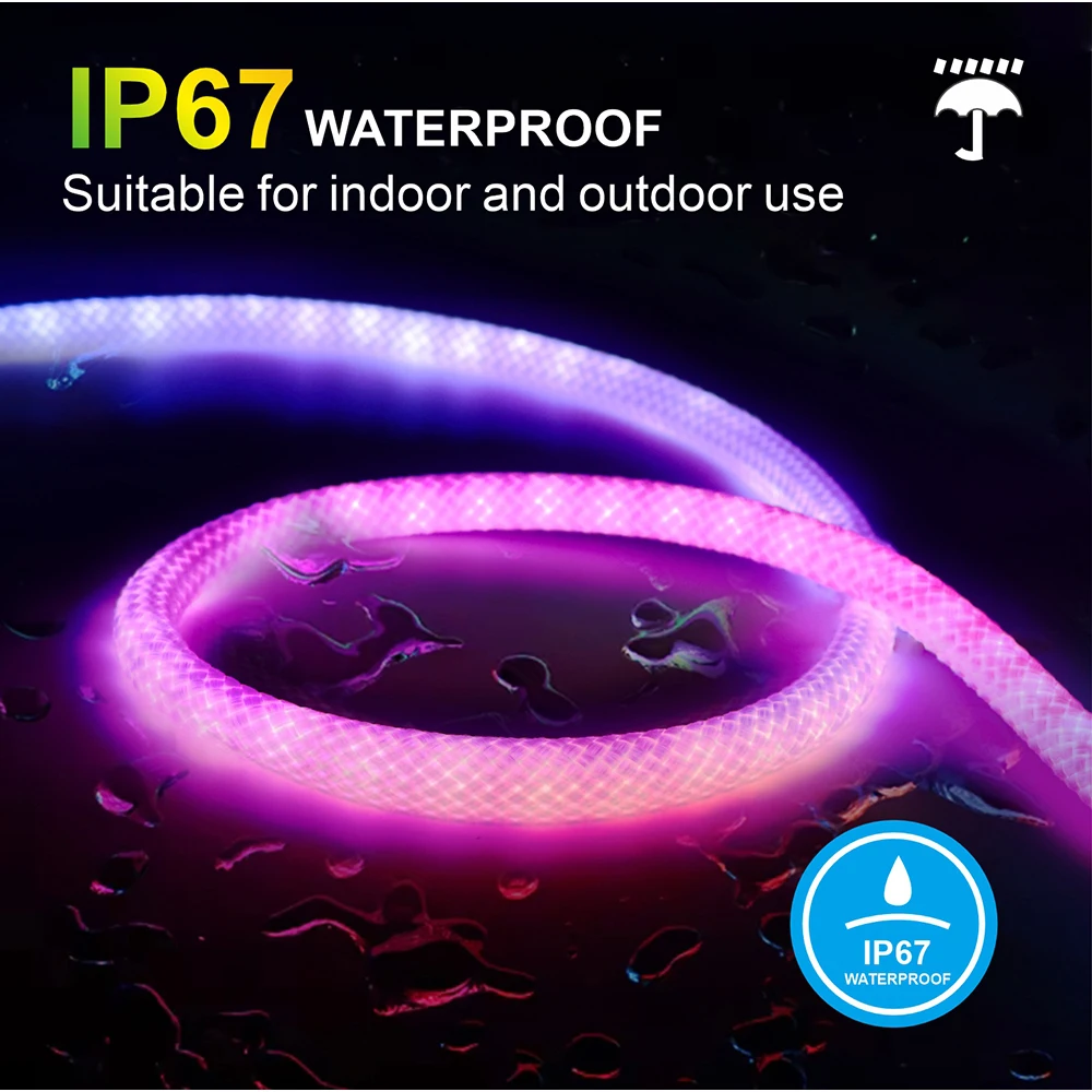 WS2811 WS2812 DC5V patrón reticulado redondo tira LED de neón RGB 50Leds/m 360 grados inteligente RGBIC cinta de luz de silicona Flexible IP67