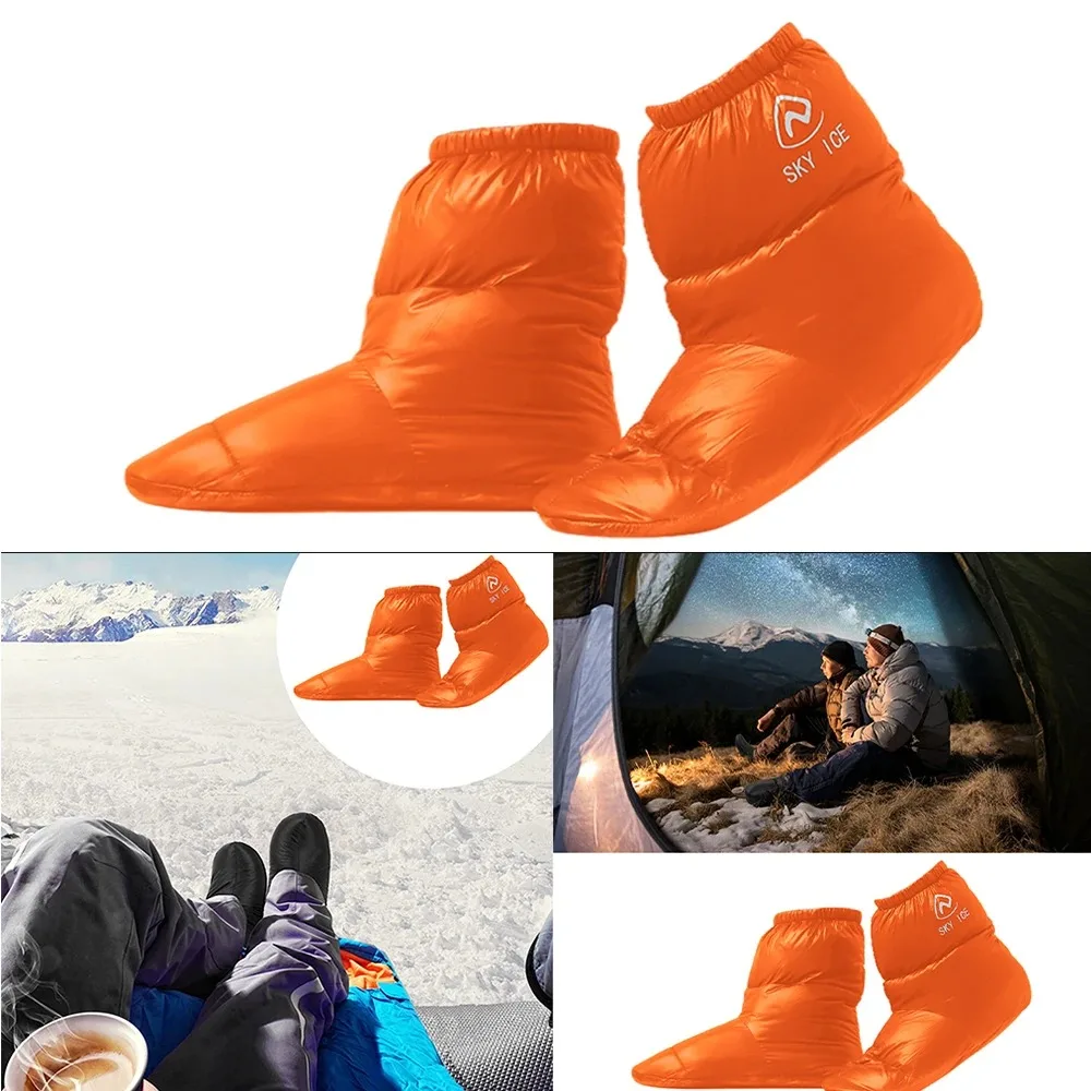 Winter Duck Down Booties Outdoor Camping Tent Warm Boots Warm Shoes Winter Warm Feet Cover Waterproof Windproof for Men Women