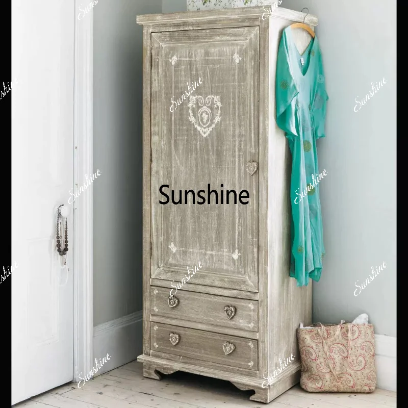American country style love carved solid wood wardrobe retro and old