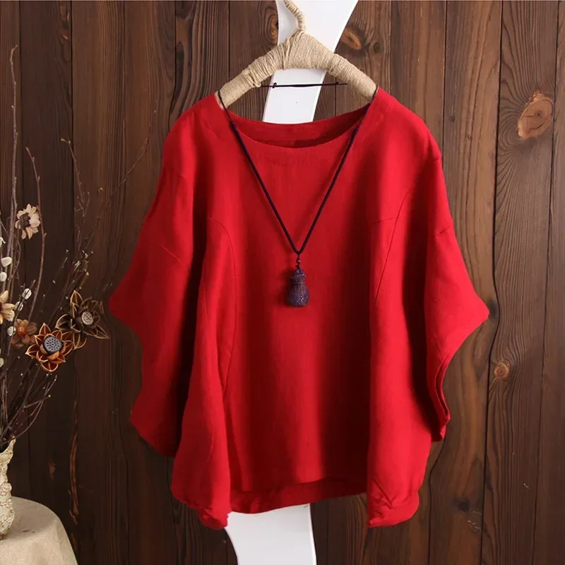 Cotton Linen Shirts Women Casual Solid Blouses Shirts Loose Tops Tunic Blusas Oversized T-Shirt Blouse Women Short Sleeve Shirt