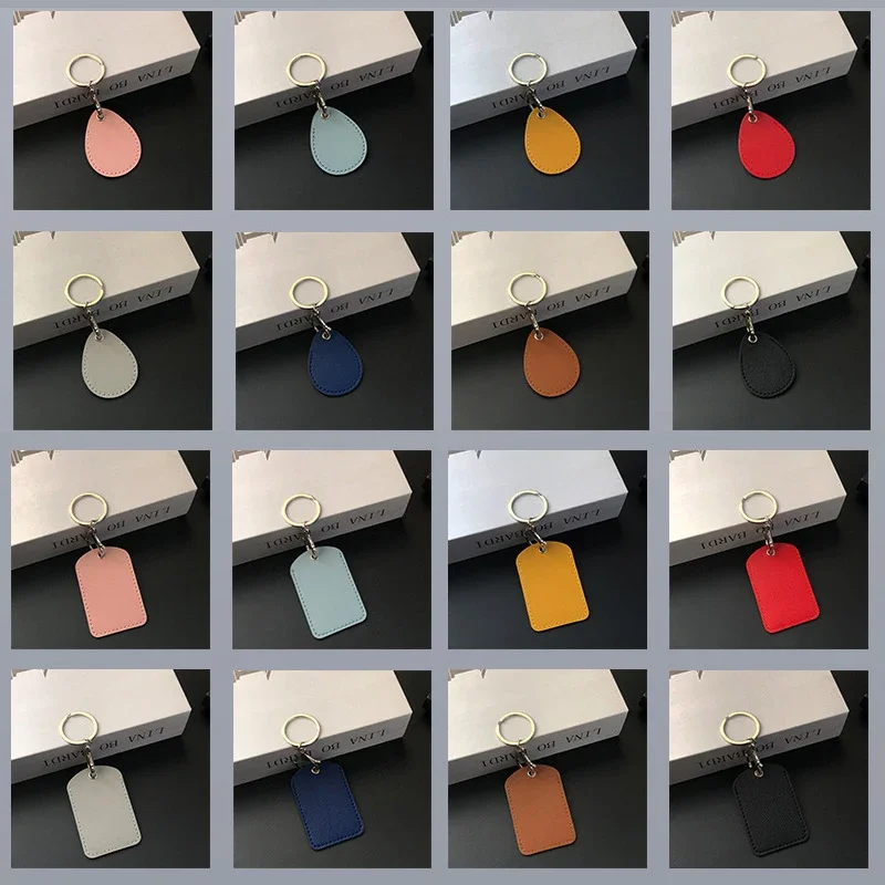 Portable Colored PU Leather ID Card Case Keychain Access Card Bag Key Tag Ring Mini Badge Holder Key Ring Door Lock Tags