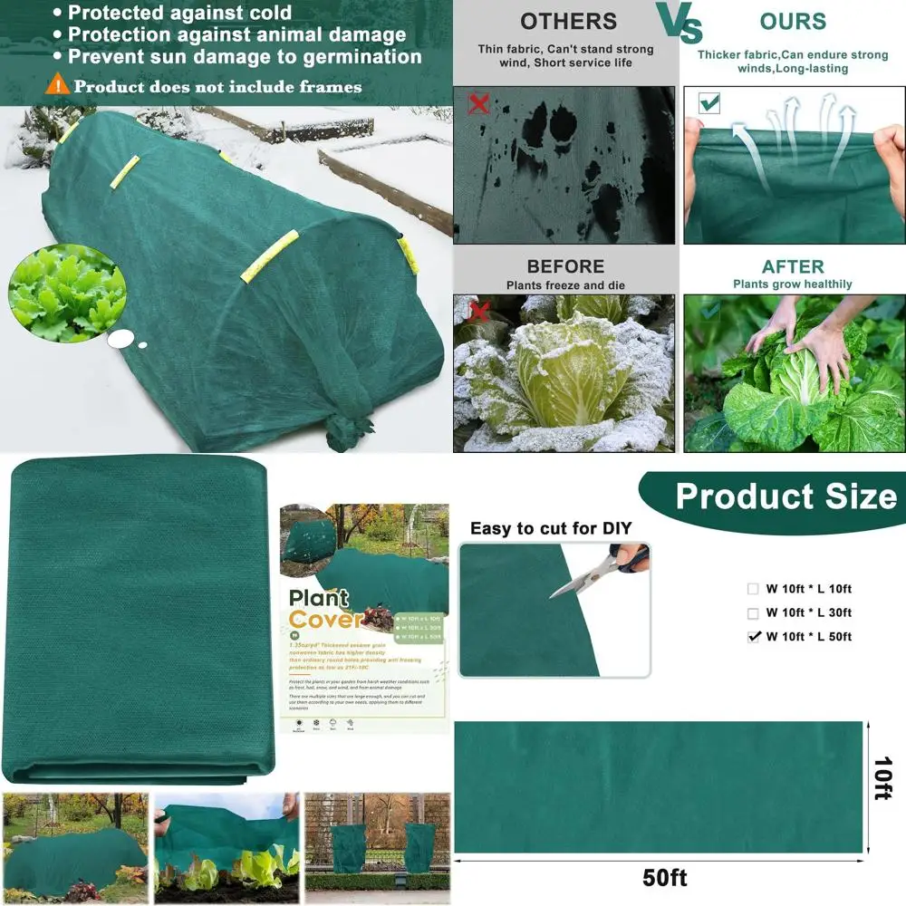 

Winter Garden Frost Protection Blanket - 10x50ft Non-Woven Fabric for Outdoor Plants and Vegetables