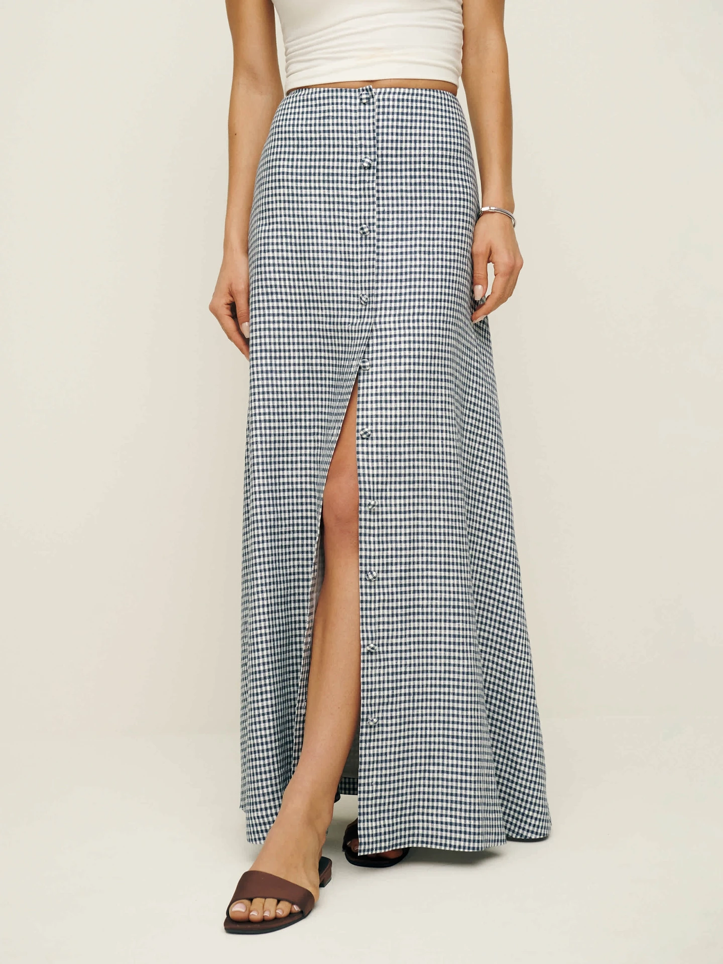 Reformation Sexy Split A-Line Midi Skirt Button Front High Waist Slimming Long Skirt for Women Business Casual Daily Wear