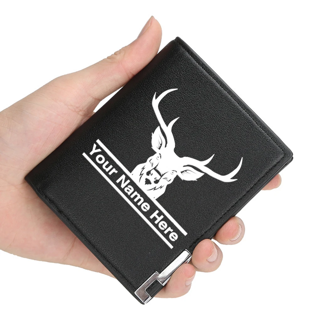 

Personalized White Elk Head Customized Your Name Or Text PU Short Wallet, Funny Men's Card Holder Your Own Design Purse