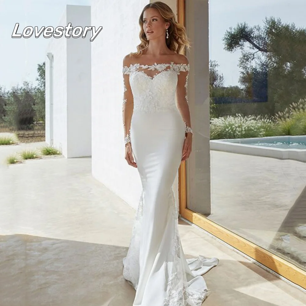 

Elegant Mermaid Customized Wedding Dresses Full Sleeves Bride Dress Appliques Off Shoulder Bridal Gowns Vestido De Novia