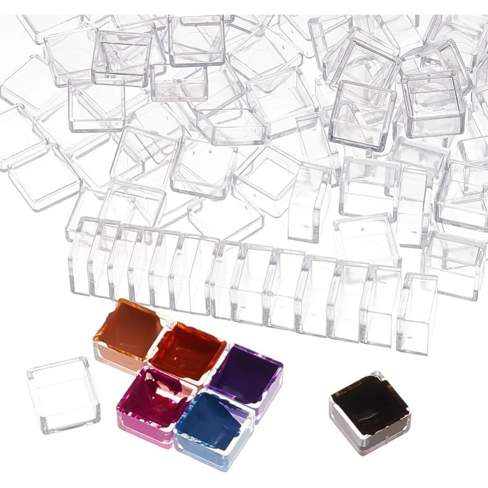 200pcs 2 Styles Empty Tiny Watercolor Pans 0.3ml 0.5ml Half Pans Palette Watercolor Clear Plastic Empty Watercolor Paint Pans