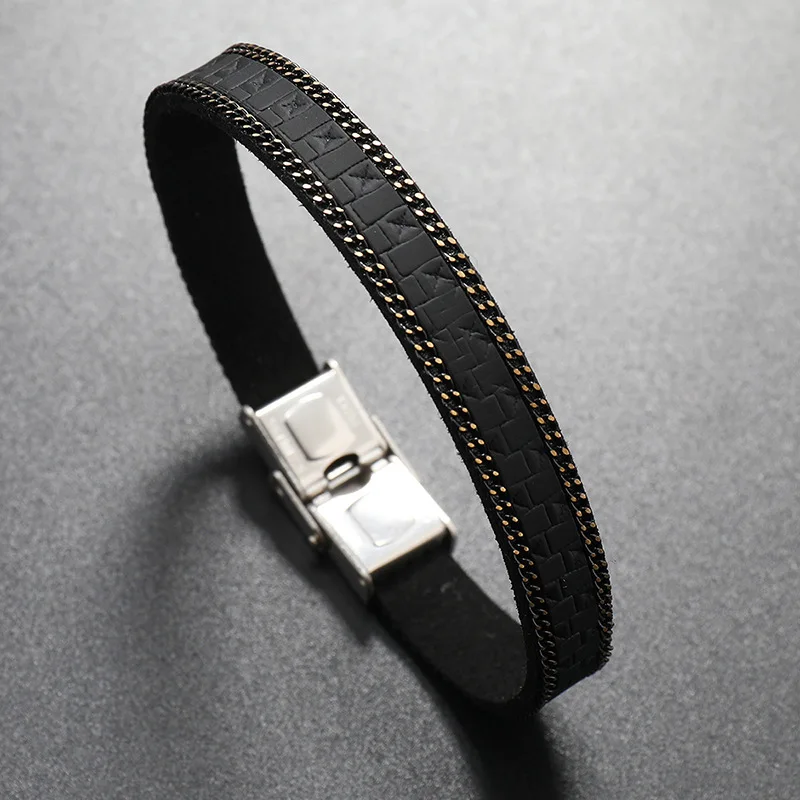 Punk Retro PU Leather Bracelet Men Fashion Stainless Steel Buckle Bracelets Luxury Jewelry Accessories