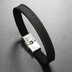 Punk Retro PU Leather Bracelet Men Fashion Stainless Steel Buckle Bracelets Luxury Jewelry Accessories