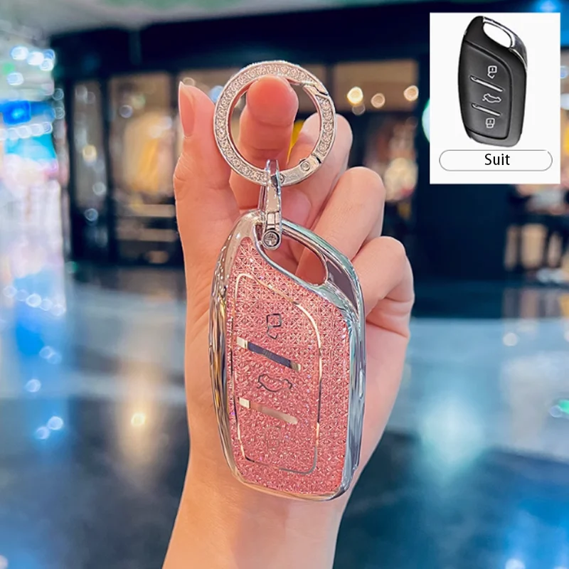 Diamond Pink Style for MG ZS HS GT MG4 MG5 MG6 Plus VE ZX EHS EZS 2022 2023 2024 Remote Smart Car Key Case Cover Fob Accessories