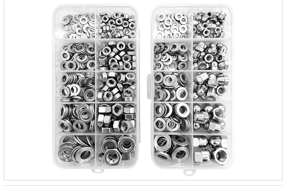 Edelstahl-Mutter-Flachfederscheiben-Kombinations-Box-Set SS304 M3-M8 DIN934DIN985DIN1587DIN315 Sechskant-Sicherungskappe Flügelschrauben-Set – Detail 17