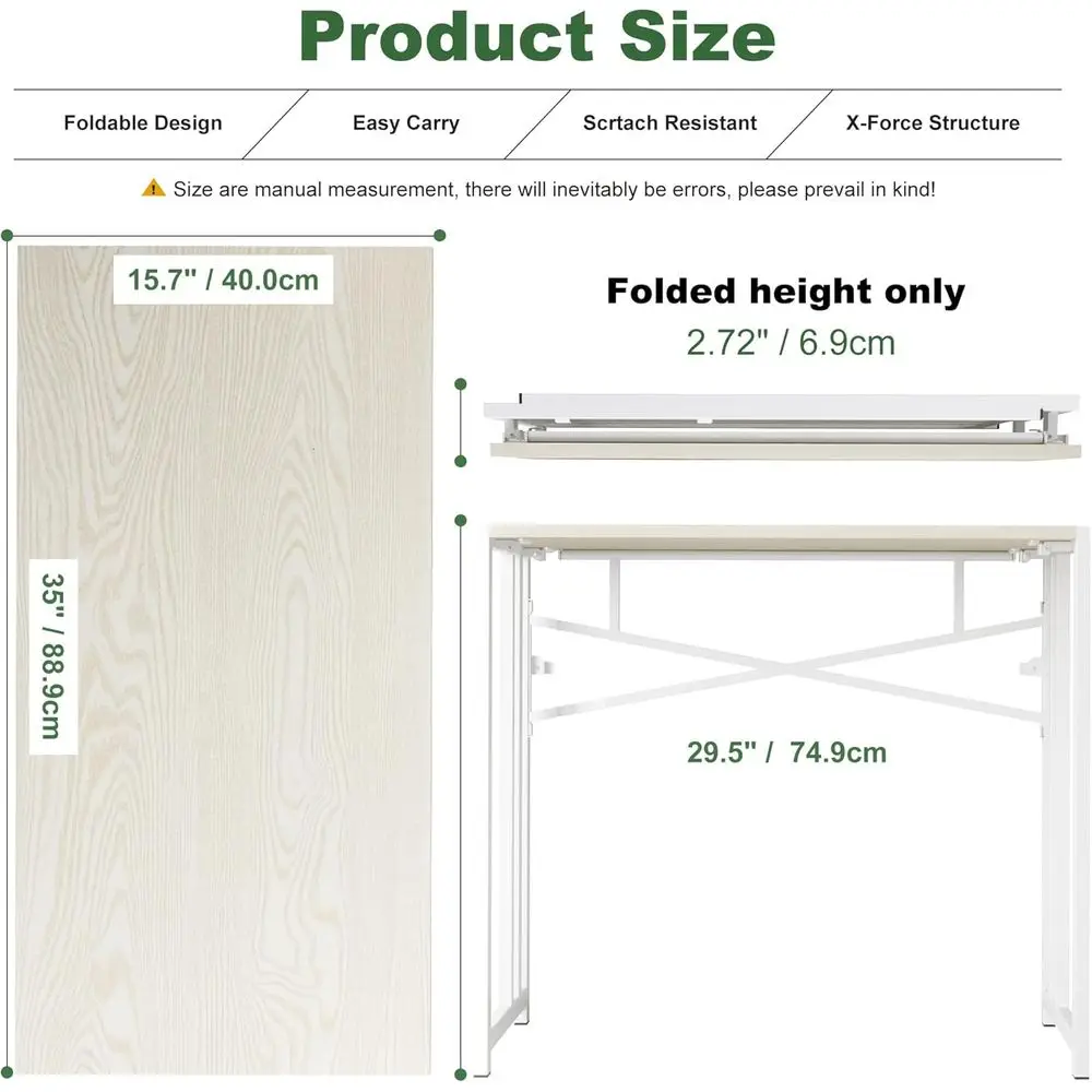 مكتب مدمج 35 قابل للطي للكتابة والألعاب والمكاتب المنزلية باللون الأبيض الطبيعي للمساحات الصغيرة