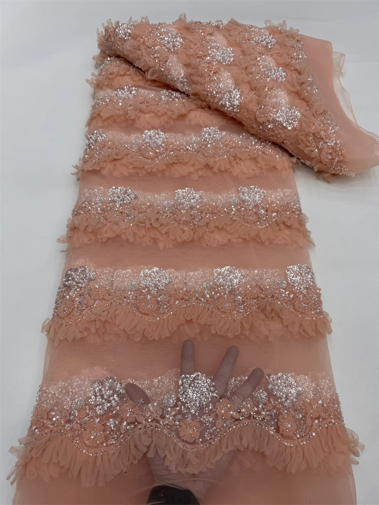 แอฟริกันลูกไม้ผ้า 2025 คุณภาพสูงไนจีเรียลูกไม้ลูกปัดภาษาฝรั่งเศสคําสุทธิผ้า 5 หลาสําหรับเย็บงานแต่งงานชุด