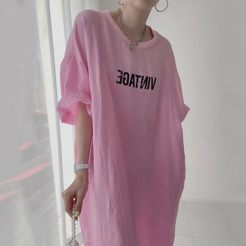 T-shirt Long d'été décontracté pour femmes, ample, rond, Design imprimé, Vintage, confortable, respirant, léger