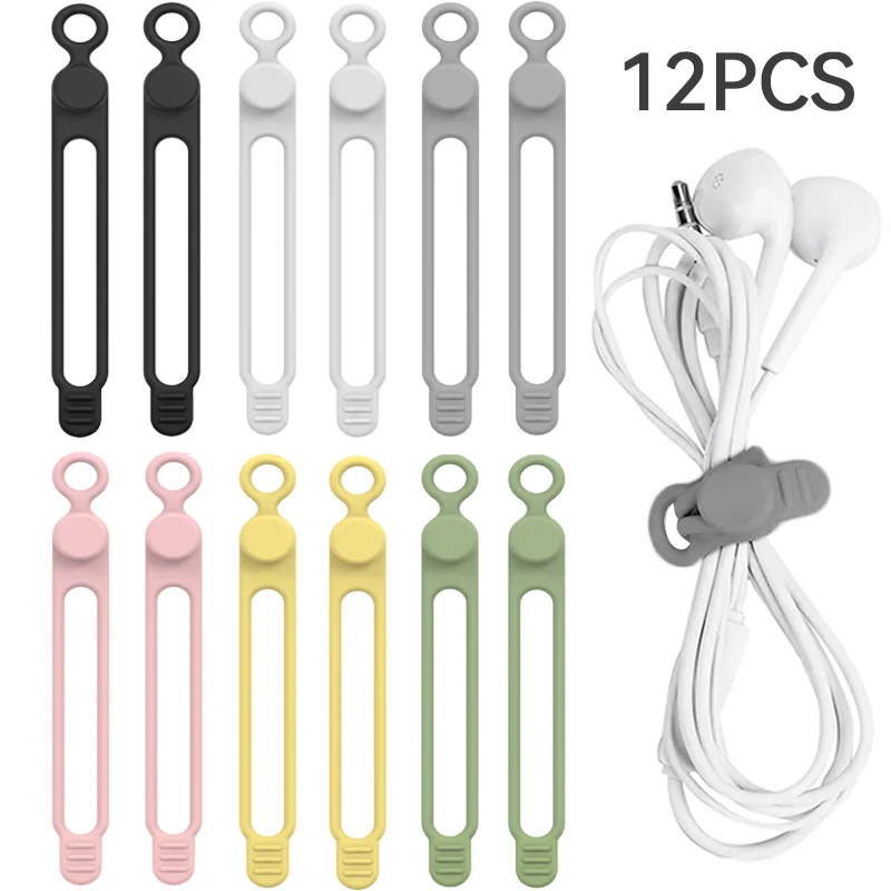 12PCS Silicone Phone Data Cord Cable Winder Earphone Wire Organizer Storge Cable Tie For Mouse Headphone Charger Line Clip