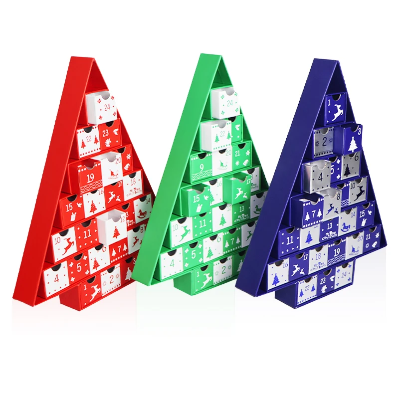 Wholesale Christmas Advent Calendar Cardboard Box Cookie Candy Paper Box Christmas Tree Calendar Box