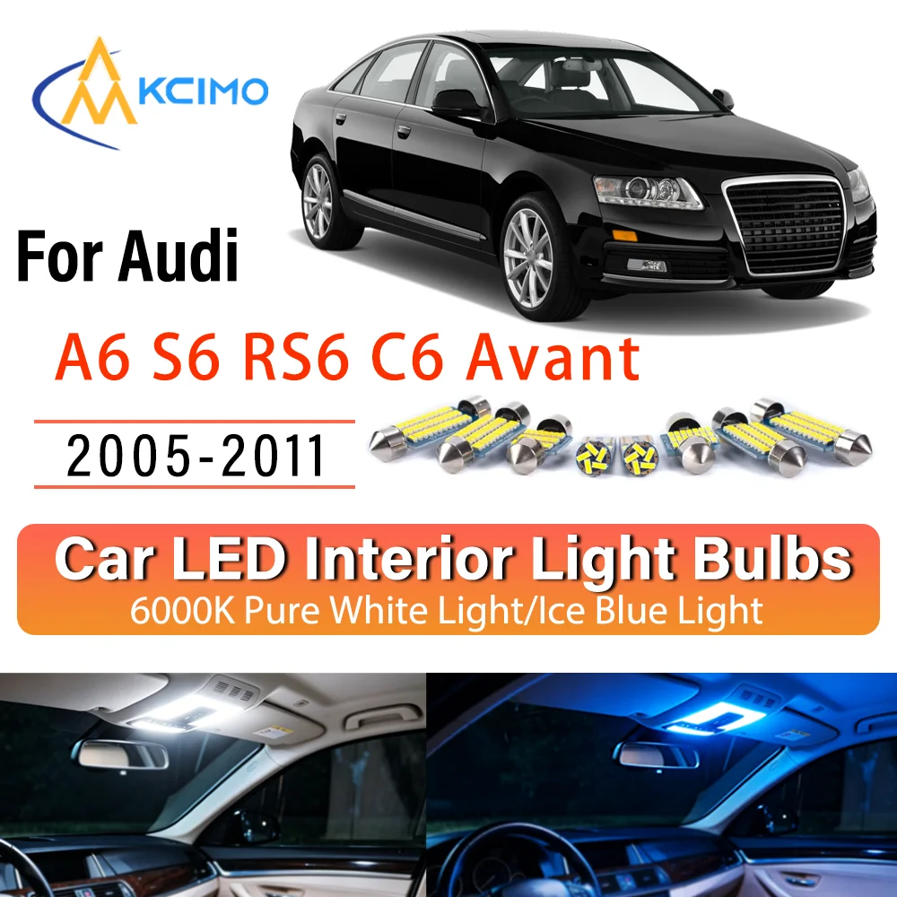 For Audi A6 S6 RS6 C6 Avant 2005-2011 Instant Install Constant Bright LED Inner Lamp Upgrade Set OE Fit Ceiling Reading Boot